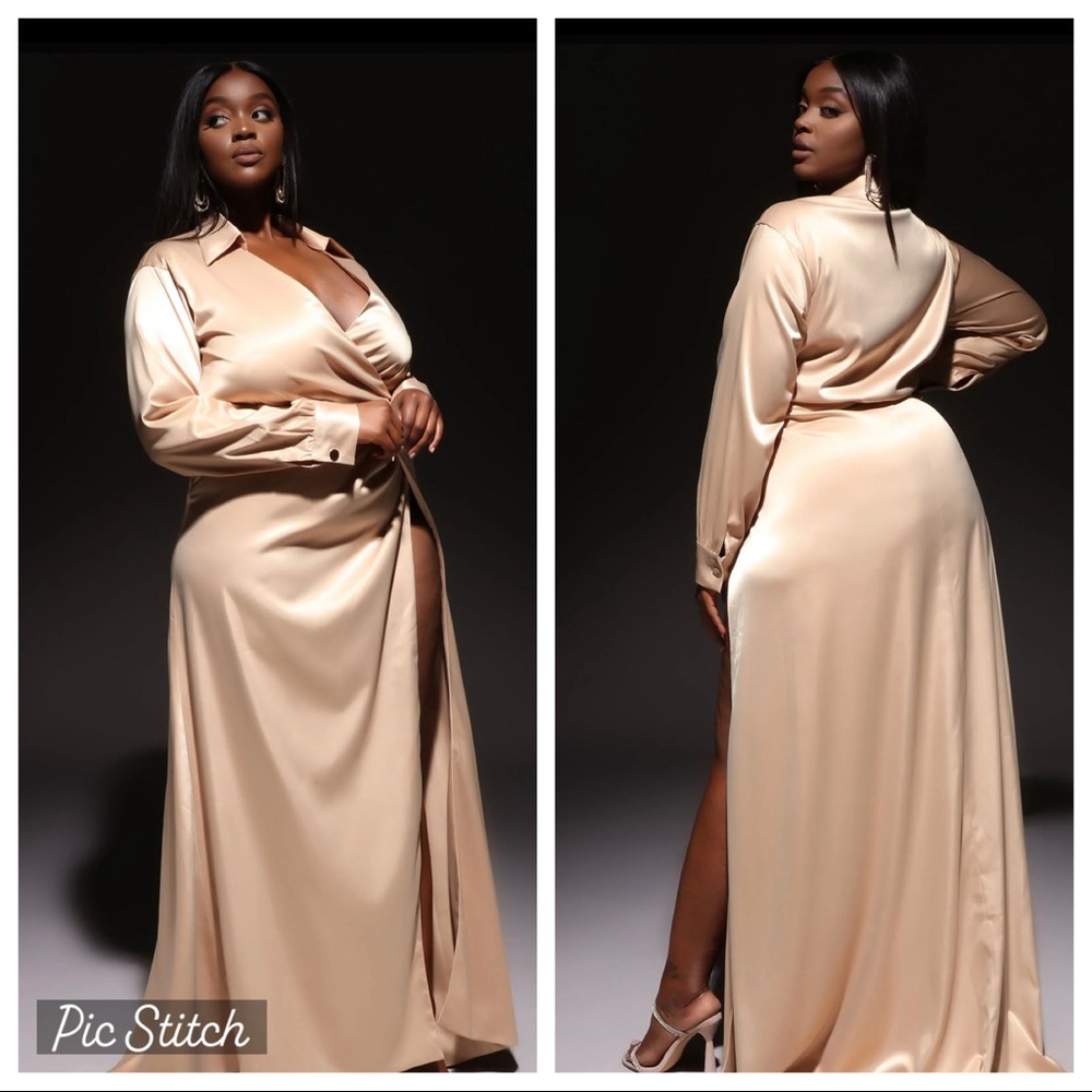 Ivana Long Sleeve Satin Maxi Dress